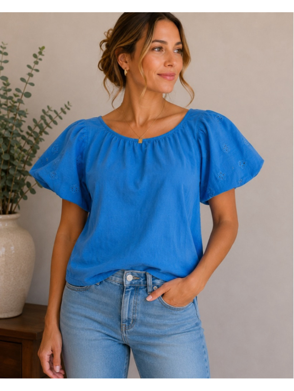 Women's Crown & Ivy Blue T-Shirt Size L Summer F26